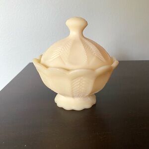 Lenox Imperial Glass Custard Satin Candy Dish with Lid